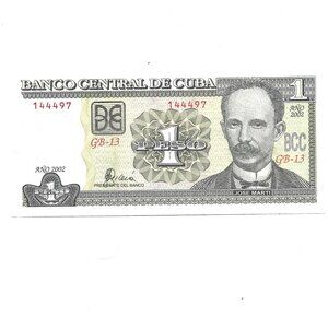 2002 Cuba One Peso Banknote (b1)